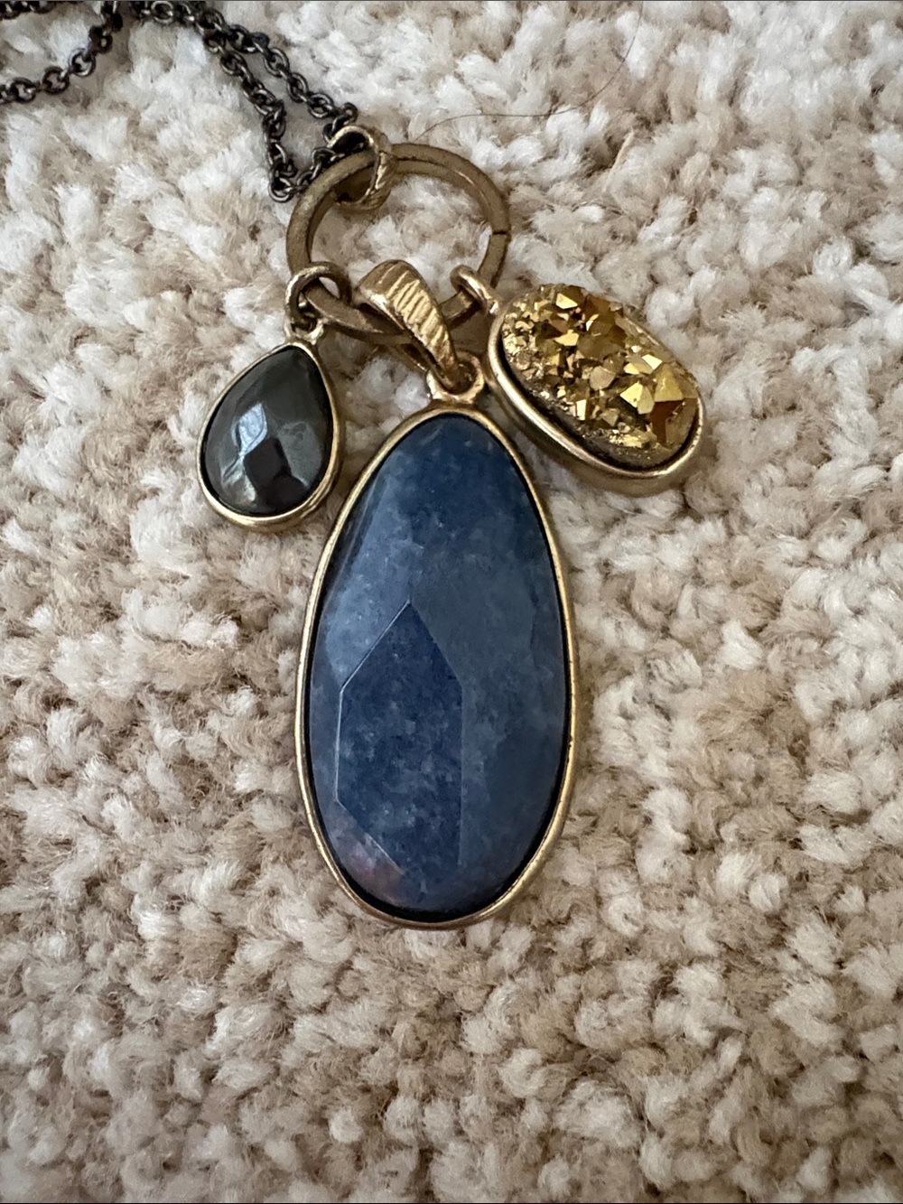 Gold-Tone Blue Stone Pendant Necklace with Accent Charms